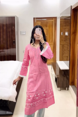 Designer Coral Pink Saree with Heavy Stone Work and Embellished Blouse