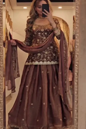 Brown Sharara Set for Women | Designer Party & Wedding Wear | Premium Fabric with Embroidery & Stylish Ethnic Look