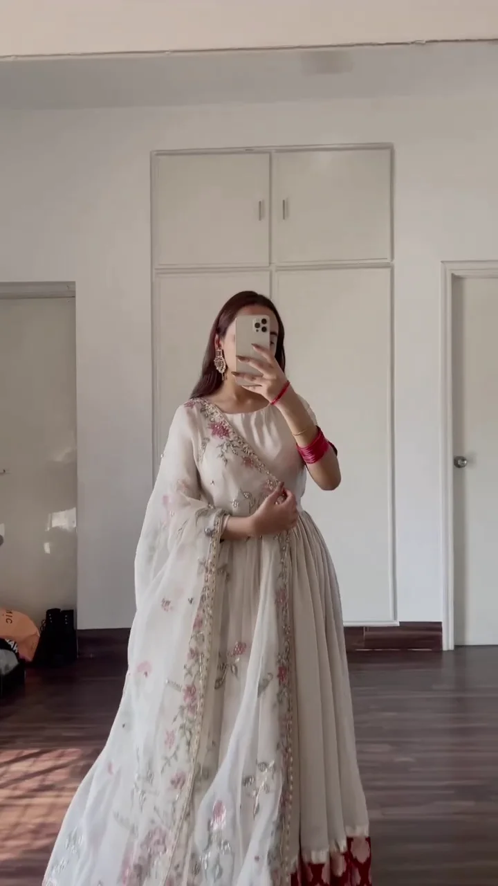 White Anarkali Kurta for Women | Flared Traditional Ethnic Dress | Festive, Party & Special Occasion Wear