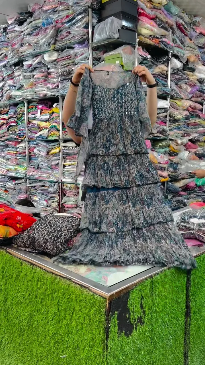 Elegant Indo-Western Multi-Tiered Printed Kurta with Sequin Embellished Bodice