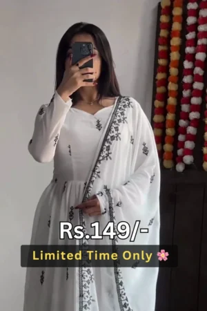 Elegant White Anarkali Dress for Women | Graceful Flared Ethnic Outfit for Festive, Party & Special Occasions
