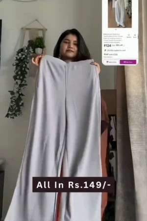 Women's High-Waist Korean Style Wide Leg Trousers | Elegant Grey Baggy Casual Pants for Office & Daily Wear