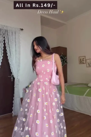 Elegant Women’s Party Wear Dress Collection | Floral Net Maxi & Chic Magenta Fit-and-Flare Cocktail Dresses