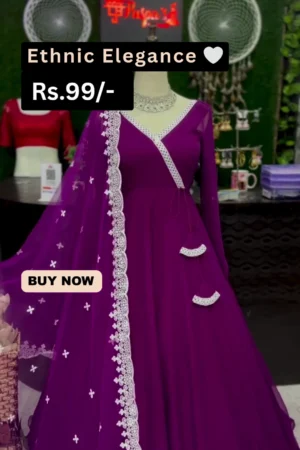 RoyalGrace Flowing Purple Anarkali Dress with Elegant Flared Silhouette, Soft Comfortable Fabric & Traditional Festive Design for Weddings, Parties & Ethnic Celebrations