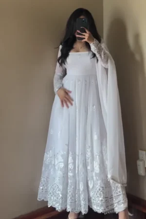 GraceAura Traditional Anarkali Dress with Elegant Flared Silhouette, Soft Comfortable Fabric & Festive Ethnic Design for Weddings, Parties & Cultural Celebrations