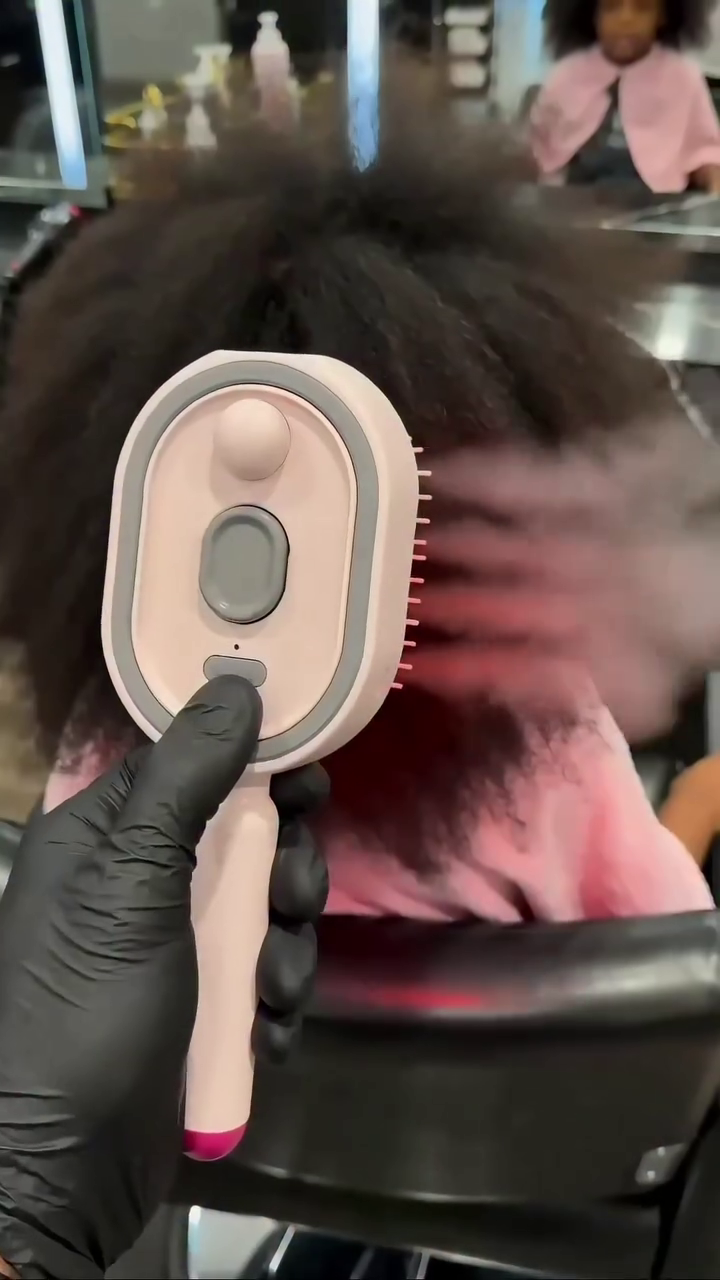 2026 New Electric Steam Brush for Hair, Vibration Misting Brushing Tool, Red Light Air Cushion Mister for Both Long/Short Hairs Reduce Frizz, Nourishes Hairs, Anti-Static (Pink)