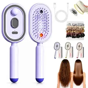Electric Steam Brush for Hair, 3 in 1 Anti-Static Detangling Comb & Air Cushion Massage, Rechargeable Steam Hair Straightener with Spray, for Frizz & Tangles Control, Nourishes Hairs (B-1)