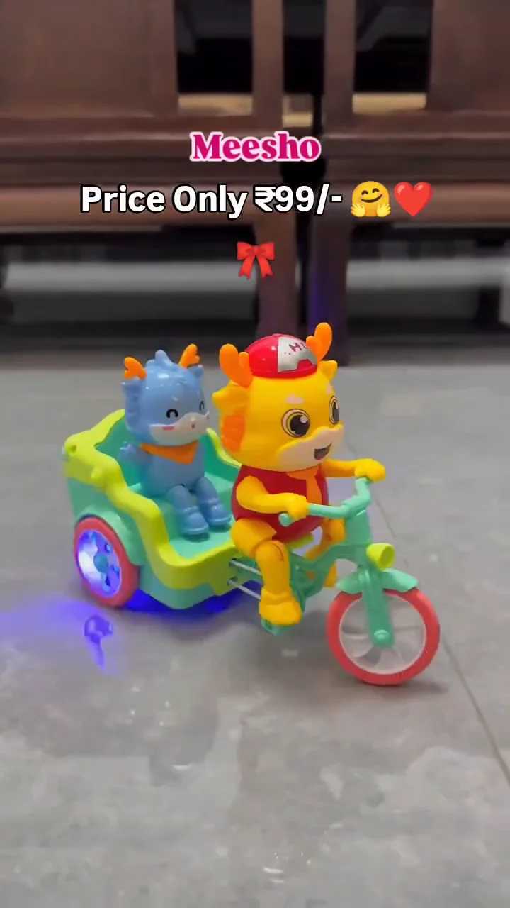 MUREN Babies Crawling Musical Toy Press and Go Cartoon Truck Tricycle with Music and Light for Boys and Girls, Birthday Gift - Yellow