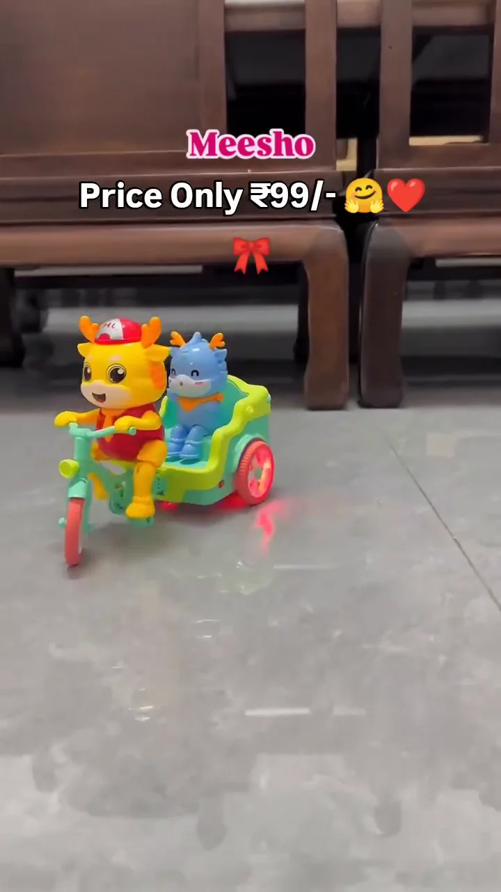 MUREN Babies Crawling Musical Toy Press and Go Cartoon Truck Tricycle with Music and Light for Boys and Girls, Birthday Gift - Yellow - Image 2