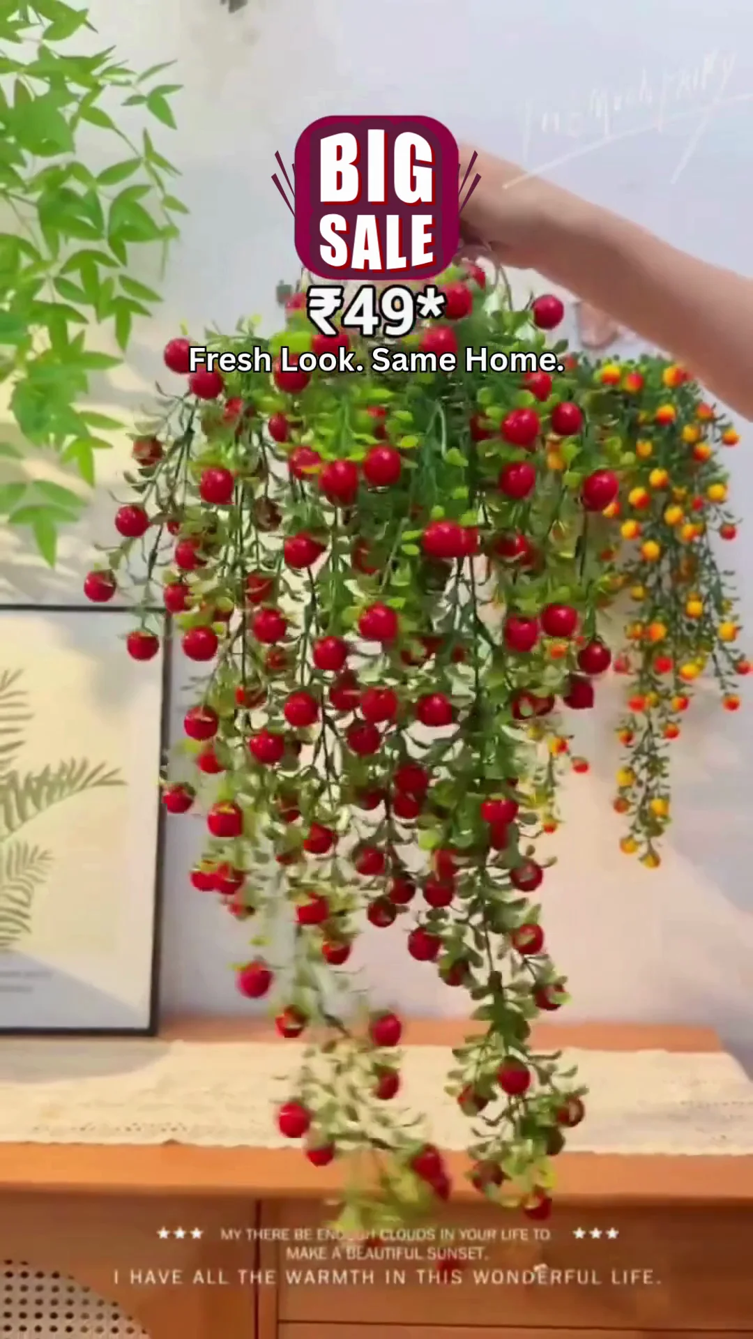 Nimkar's Artificial Cherry Hanging Bail/ Bunch/Fruits for Decoration with Hanging Hook Artificial fruit for Home Decor & Balcony Decor - Image 2