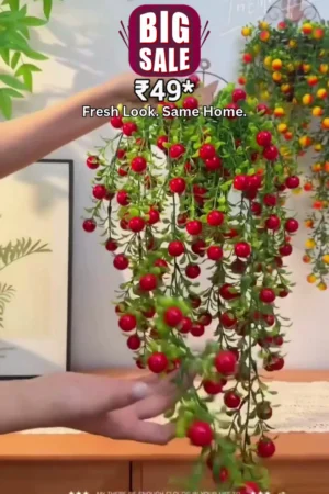 Nimkar's Artificial Cherry Hanging Bail/ Bunch/Fruits for Decoration with Hanging Hook Artificial fruit for Home Decor & Balcony Decor