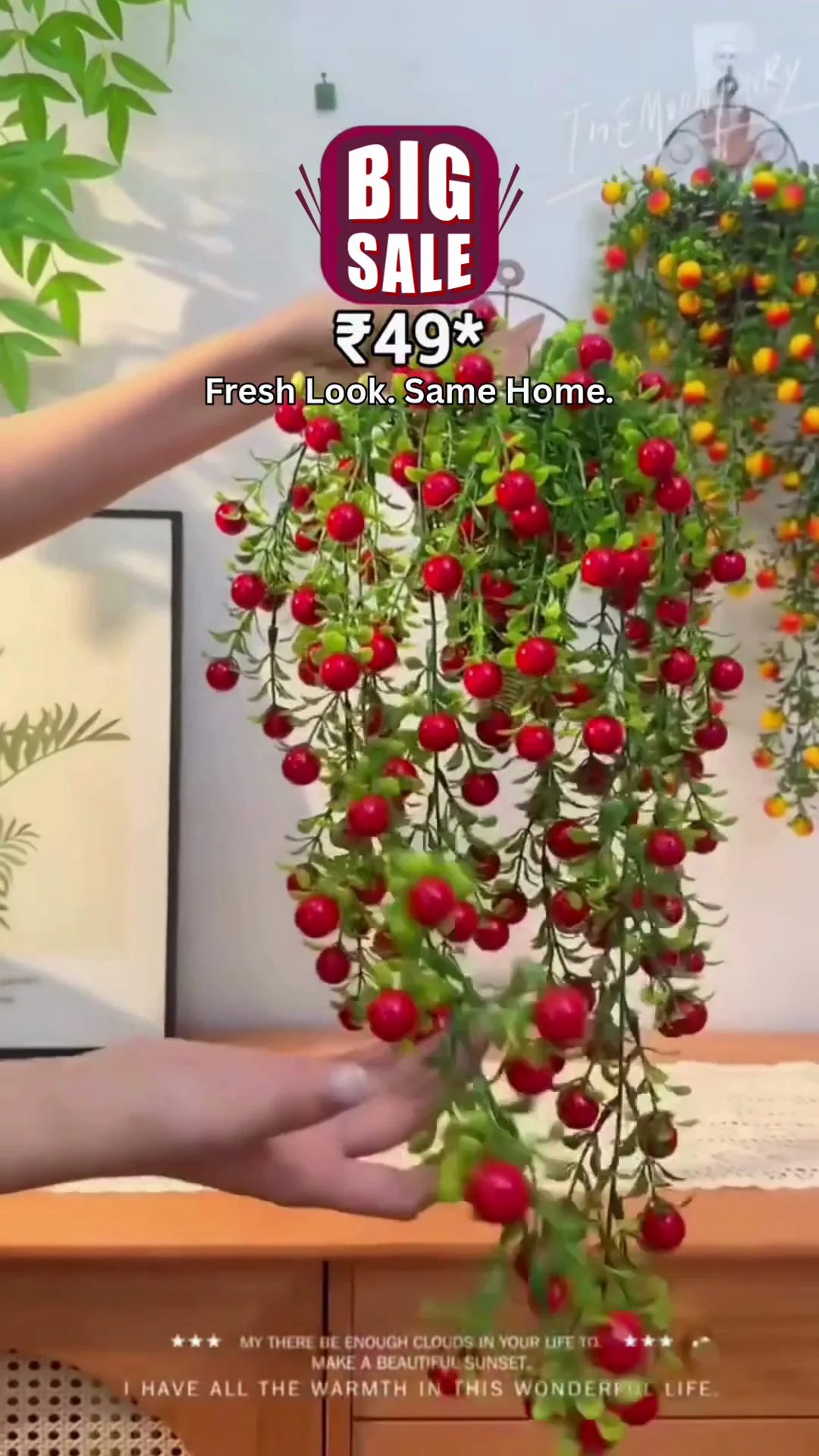 Nimkar's Artificial Cherry Hanging Bail/ Bunch/Fruits for Decoration with Hanging Hook Artificial fruit for Home Decor & Balcony Decor