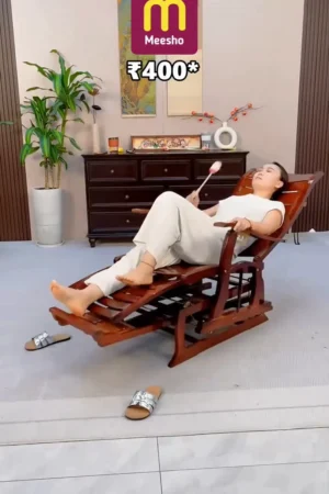Modern Wooden Rocking Chair with Thick Brown Cushion Ergonomic Recliner Lounge Chair with Adjustable Footrest Solid Wood Frame Comfortable Padded Relaxing