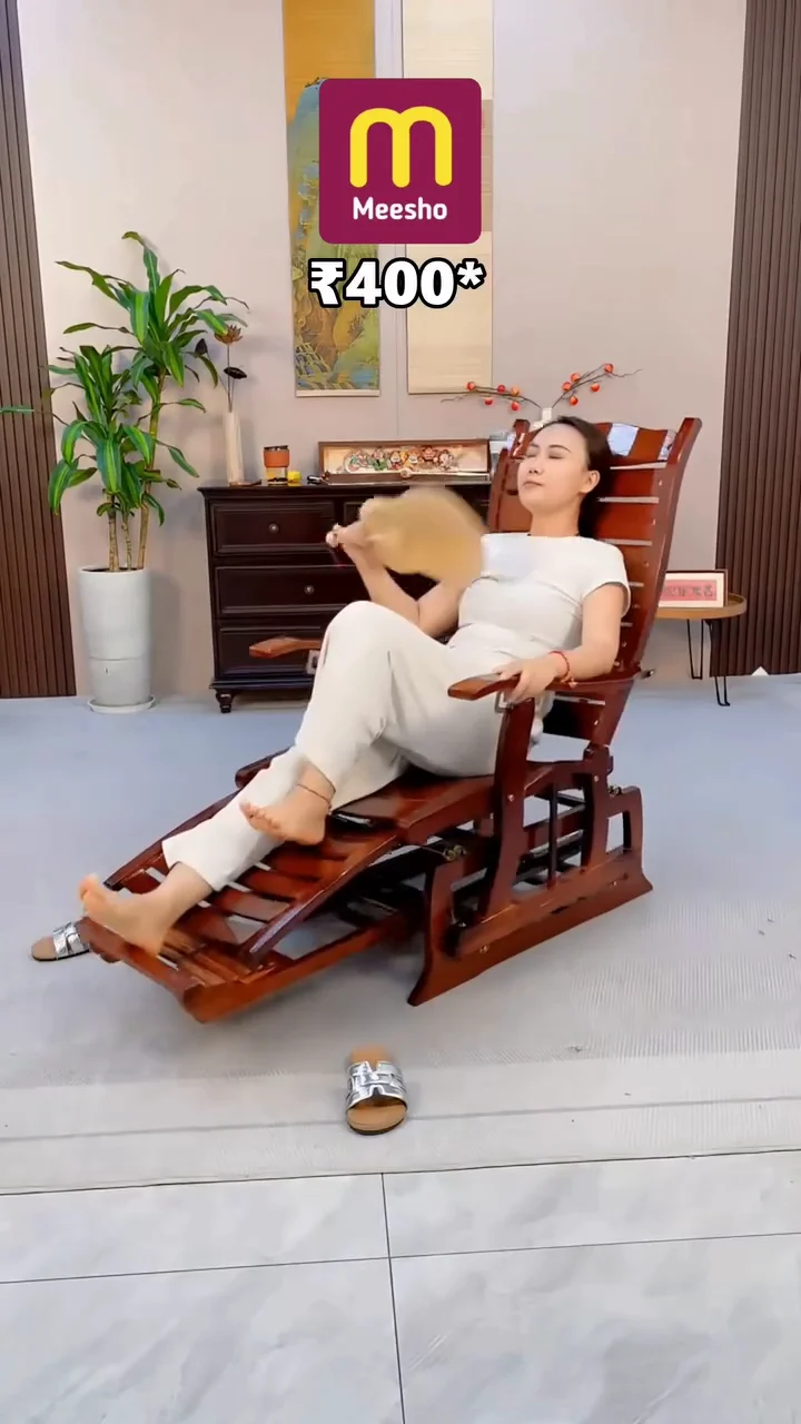 Modern Wooden Rocking Chair with Thick Brown Cushion Ergonomic Recliner Lounge Chair with Adjustable Footrest Solid Wood Frame Comfortable Padded Relaxing - Image 2