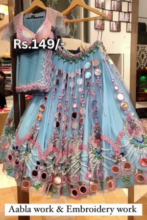 Womens Soft Butterfly Net Semi Stitched Lehenga Choli Set with Real Mirror Pearl Sequins Embroidery Lehenga Blouse and Dupatta Traditional Ethnic Wear