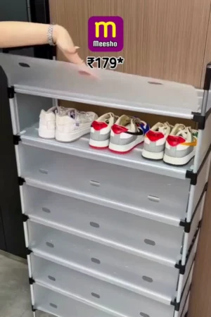 CITRODA Shoe Rack Shoe Stand DIY Plastic Shoerack Portable Storage Shoes Organizer 5 Cube Shoe Wardrobe Plastic Collapsible Shoe Stand with Cover for Home/Office Wardrobe Cube Organizer Plastic Collapsible Shoe Stand (White, 5 Shelves, DIY(Do-It-Yourself))