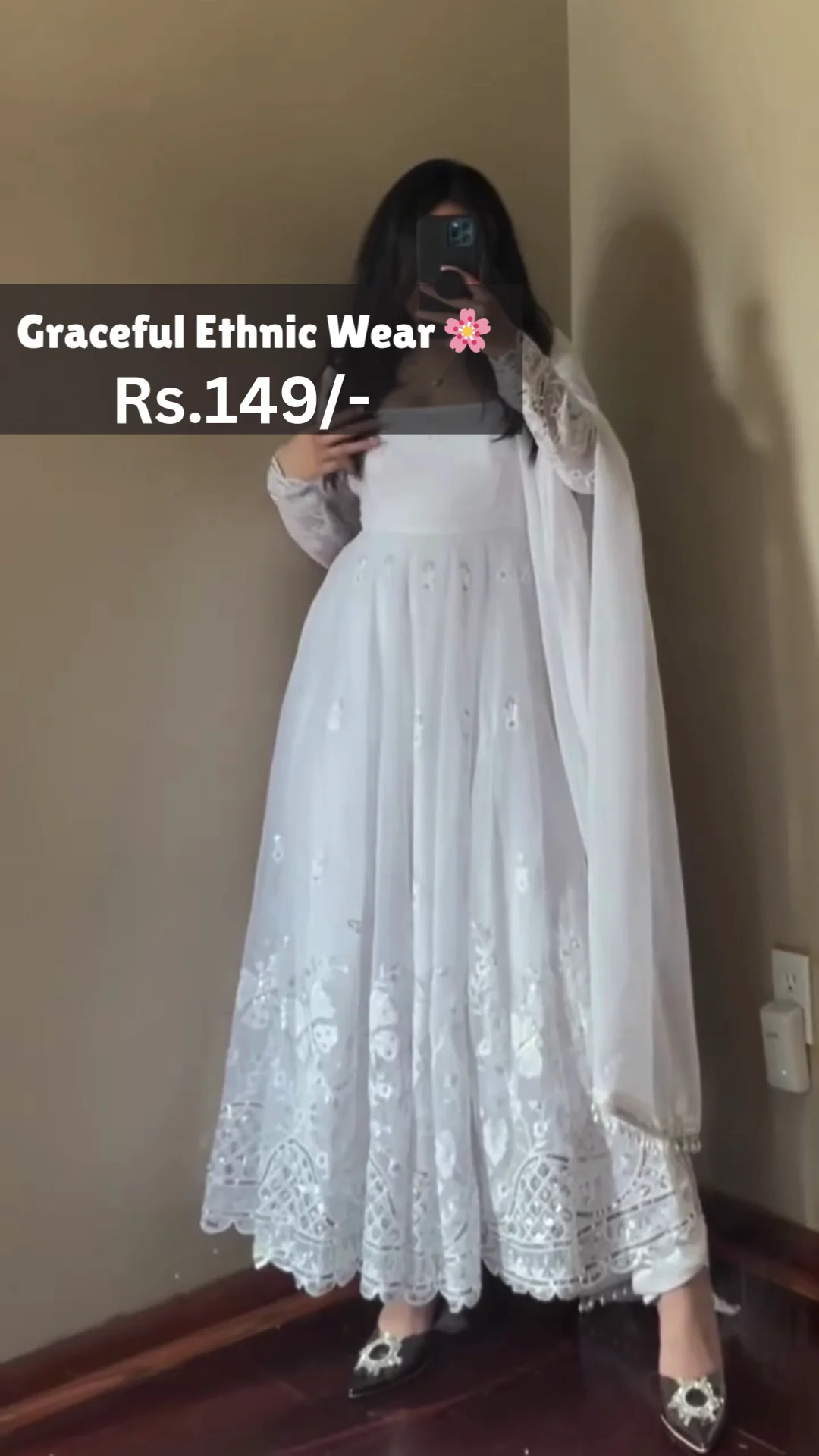 Pristiq Fashion's White Anarkali Gown with Dupatta Set for Women | Anarkali Gown for Women Readymade || Gown for Women 2025 - Image 2