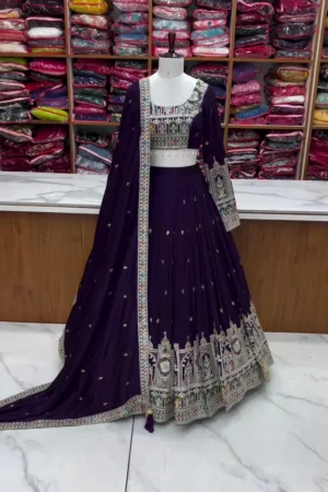 KEDARFAB Women's Chinnon Traditional Motiff Semi-Stitched Lehenga Choli With Dupatta Set (Zometo)