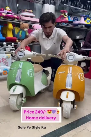 kidsROAR Electric Bike for Kids, Battery Operated Vintage Scooter for Girls and Boys with Music Wide Seat, Safe Bike for Kid, Ages 2-6 Years, Stylish & Fun Design (Green)