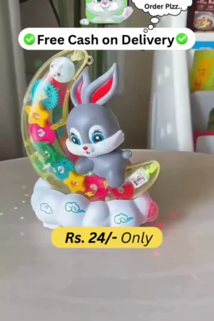 Transparent Moon Rabbit Gear Toy with 3D Flashing LED Lights and Music, 360 Rotating Mechanical Gear Musical Electric Toy, Sensory Birthday Gift for Toddlers Boys & Girls Ages 1-3