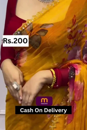 SAREESBYCHIRAG Embellished, Floral Print Dharmavaram Organza Saree (Yellow)