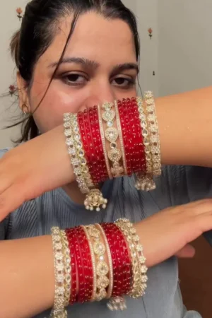 Ayushi & Co. Stunning Red Bridal Chura with Pearl & Kundan Embellishments - Wedding Chuda Set
